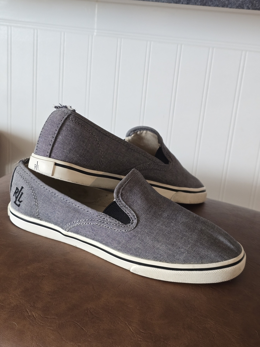 Lauren Ralph Lauren Janis slip-on sneakers in a grey chambray